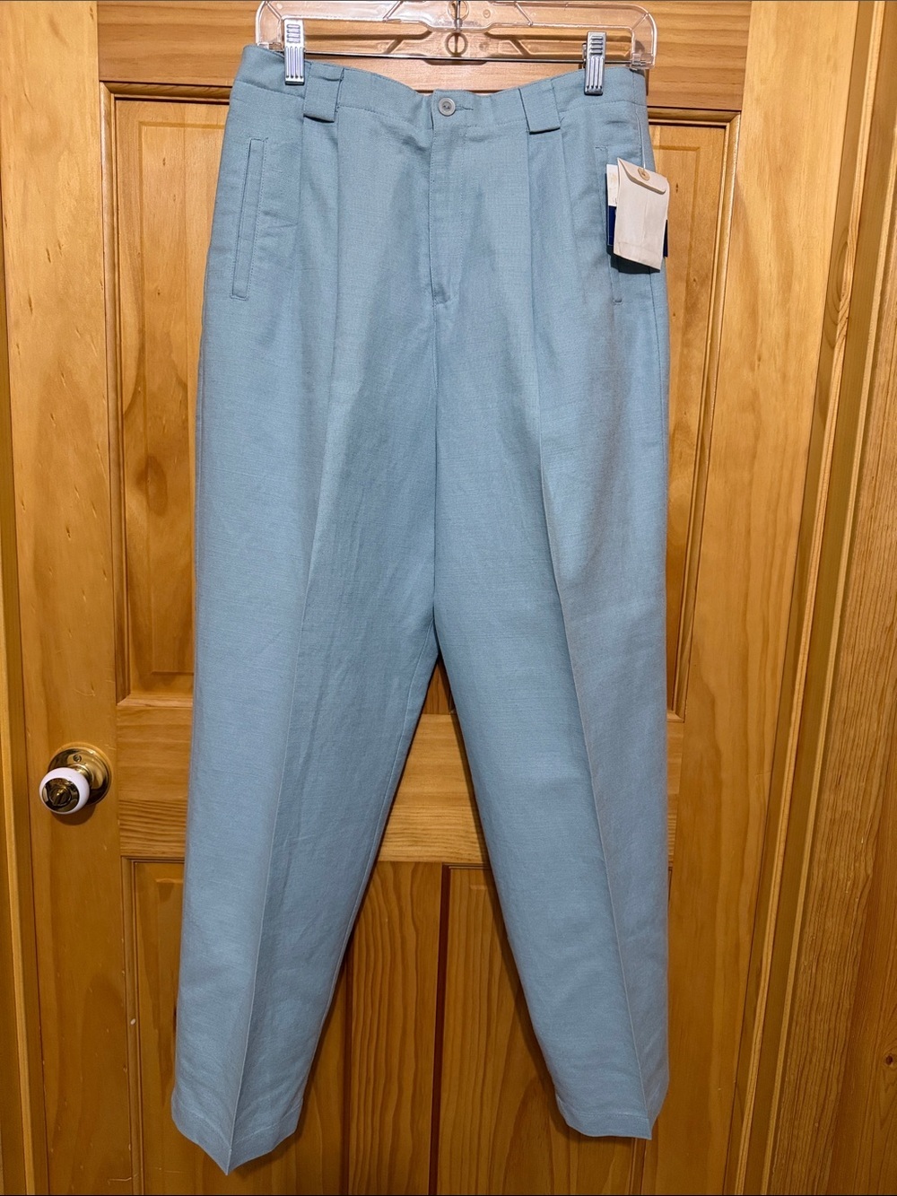 Liz Claiborne Light Blue Pleated Linen Blend Trousers Pants, Size 12 Petite